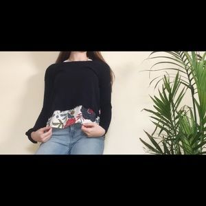 Long sleeve navy blue shirt with flowers